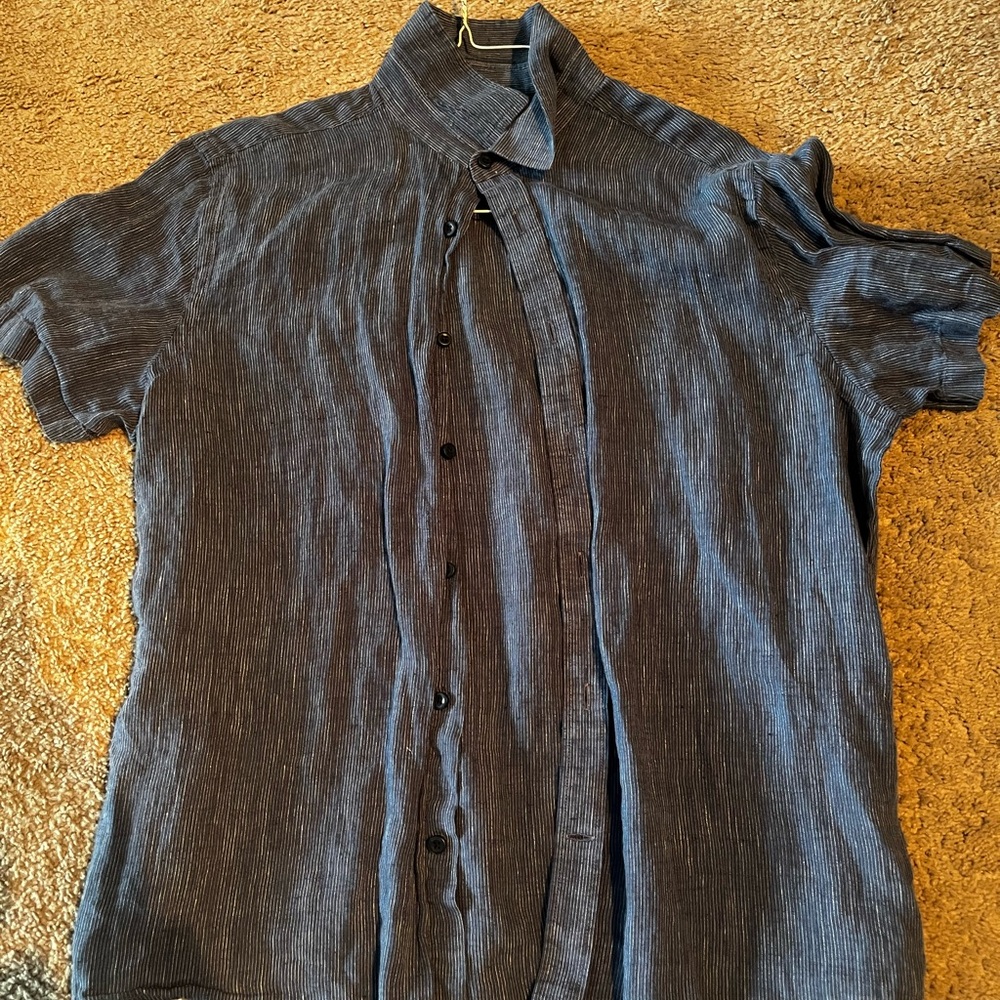 UNTUCKit Dark Blue Casual Button Down Shirt Large Linen